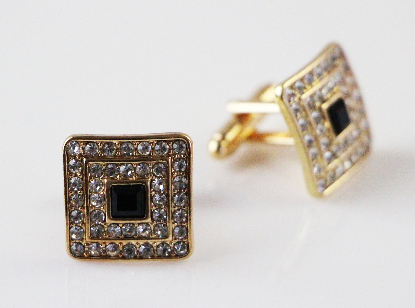 Mens Gold Square With Black Diamond Cufflinks