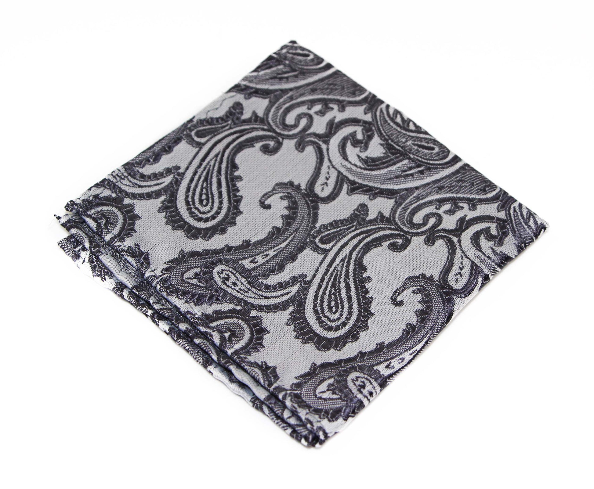 Mens Grey & Gunmetal Paisley Pocket Square