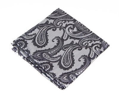 Mens Grey & Gunmetal Paisley Pocket Square