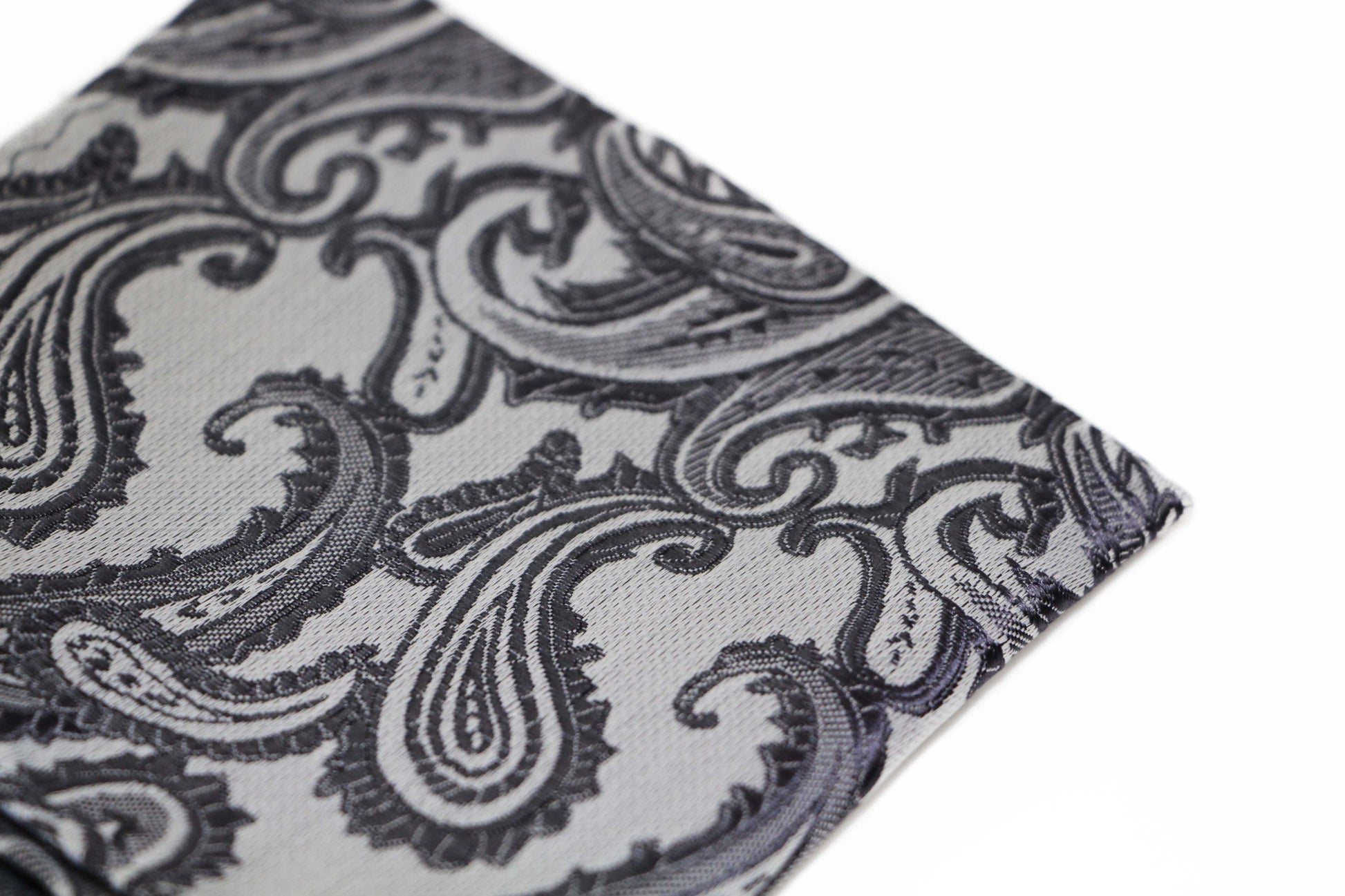 Mens Grey & Gunmetal Paisley Pocket Square