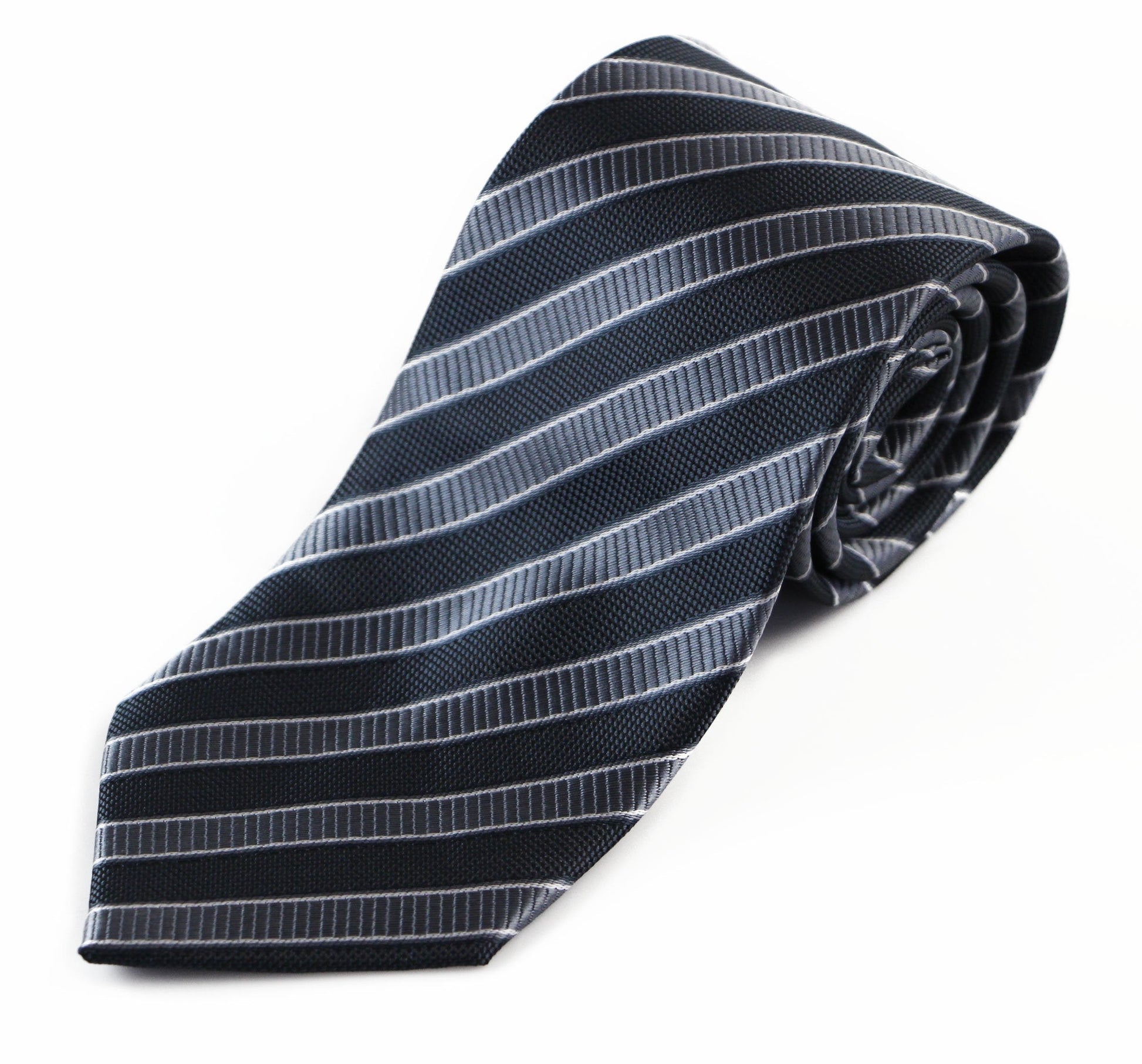 Mens Grey & Gunmetal Striped Patterned 8cm Neck Tie