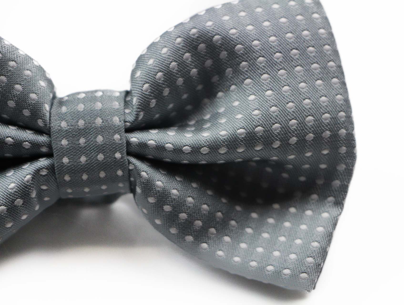Mens Grey Plain Coloured Bow Tie With White Polka Dots
