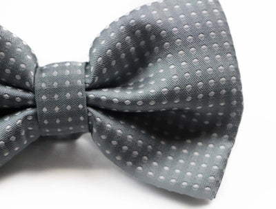 Mens Grey Plain Coloured Bow Tie With White Polka Dots