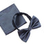 Mens Gunmetal Plain Coloured Checkered Bow Tie & Matching Pocket Square Set