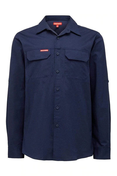 Mens Hard Yakka Flex Ripstop Long Sleeve Shirt Work Wear Navy Y04305