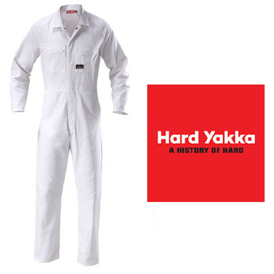 Mens Hard Yakka Foundations Cotton Drill Coverall White Cover All Tradie Safety