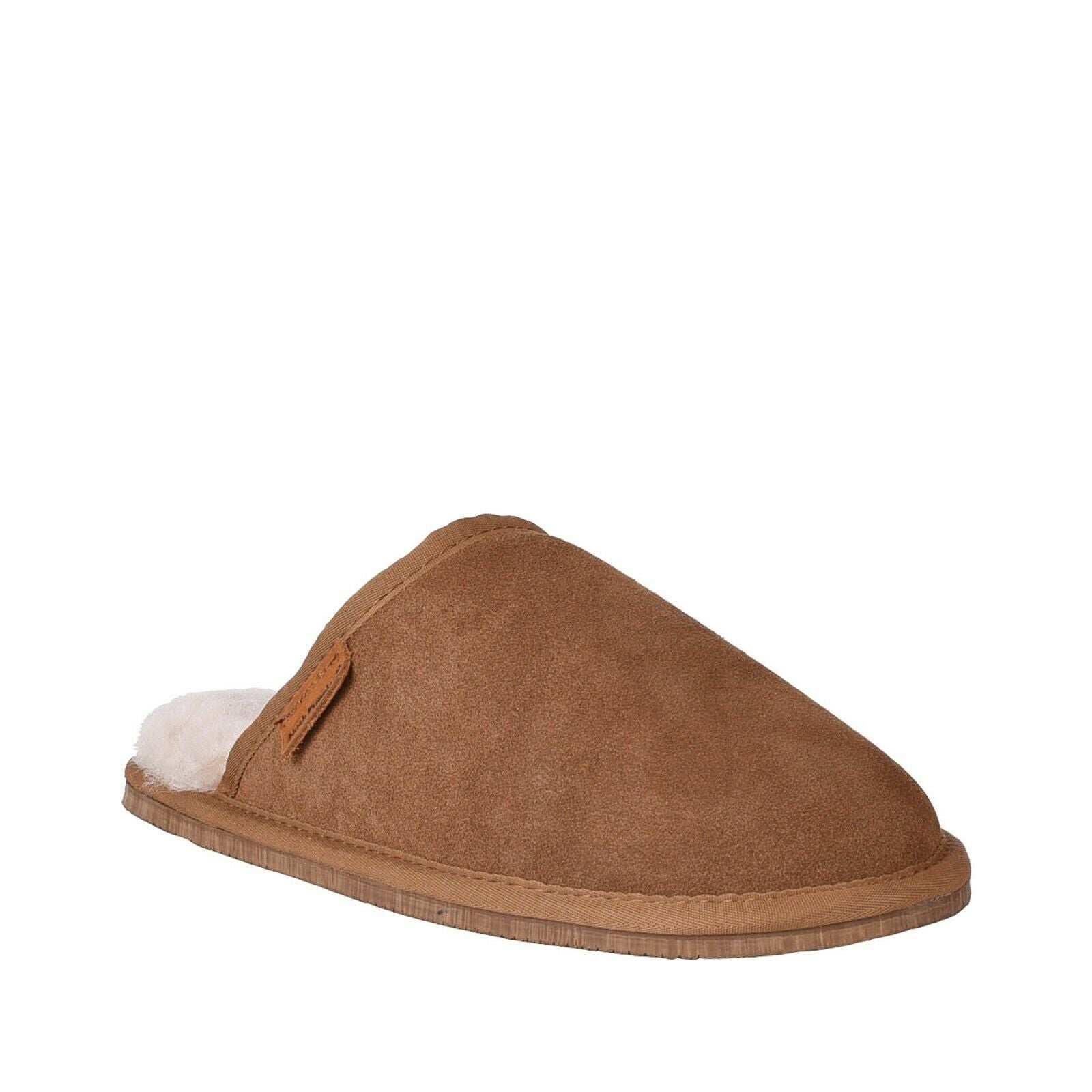 Mens Hush Puppies Sled Slippers Slip On Shoes Navy Natural Chestnut Leather Wool