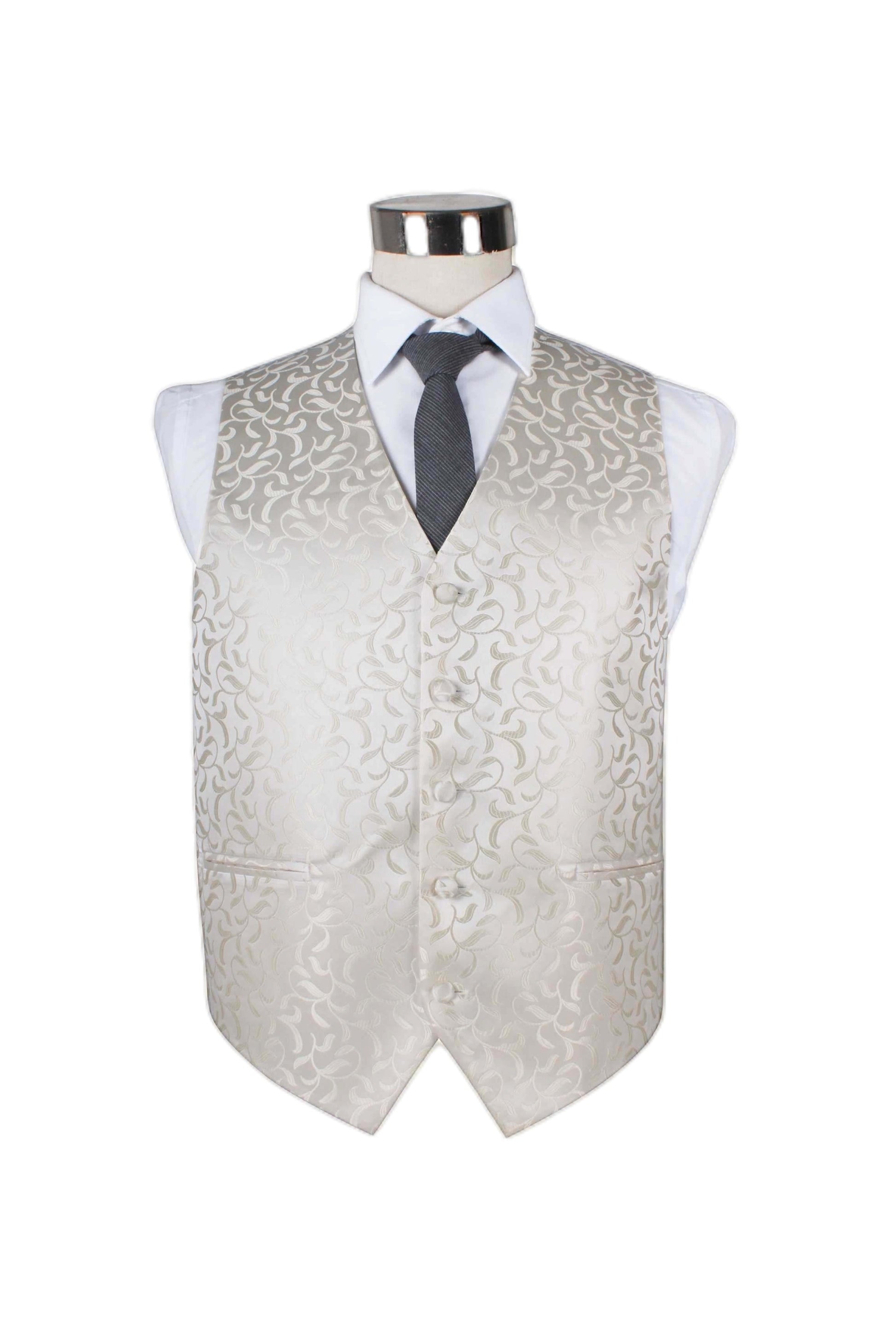 Mens Ivory Scroll Vine Patterned Vest Waistcoat