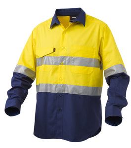 Mens Kinggee Hi Vis Work Cool 2 Reflective Safety Shirt Yellow/Navy