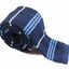 Mens Knitted Navy, White, Light Blue Striped Patterned Neck Tie