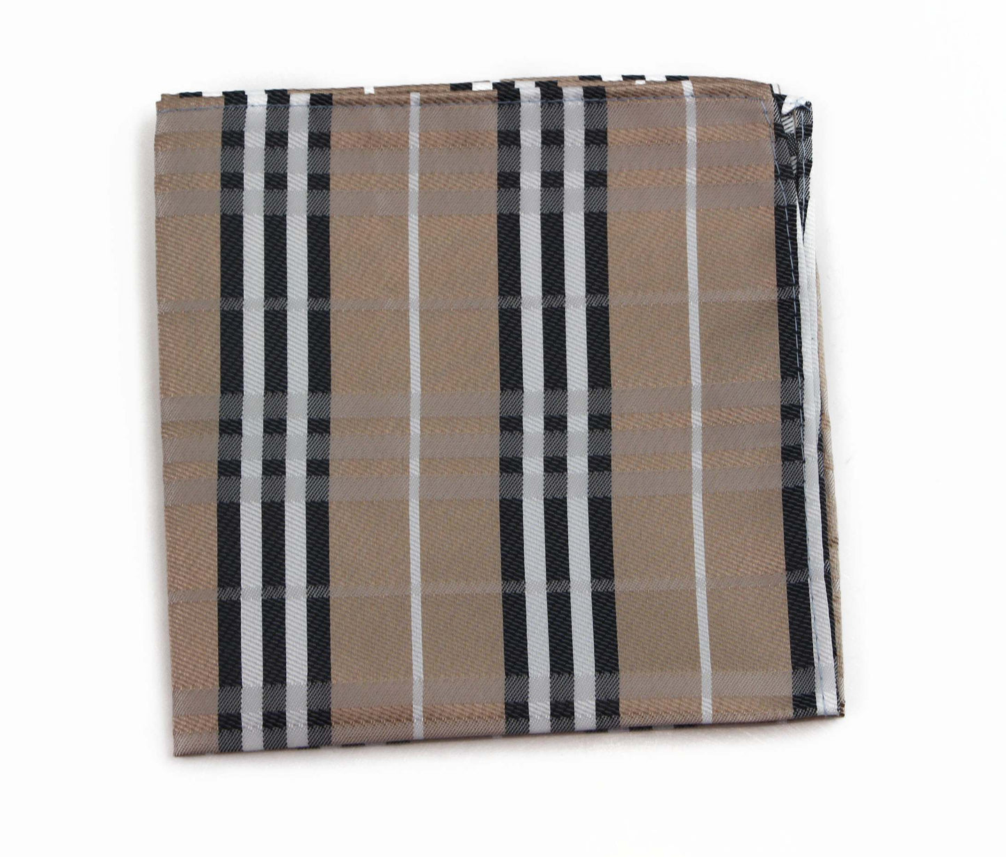 Mens Latte, White & Black Striped Silk Pocket Square
