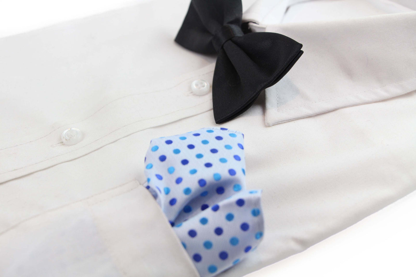 Mens Light Blue & Navy Small Polka Dot Silk Pocket Square
