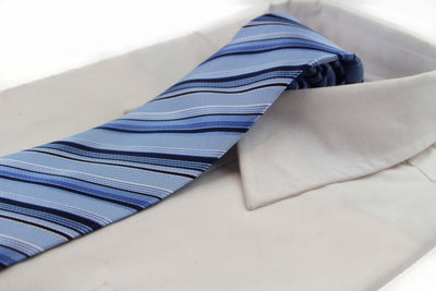 Mens Light Blue & Navy Striped 8cm Patterned Neck Tie
