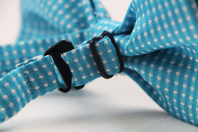 Mens Light Blue Plain Coloured Bow Tie With White Polka Dots