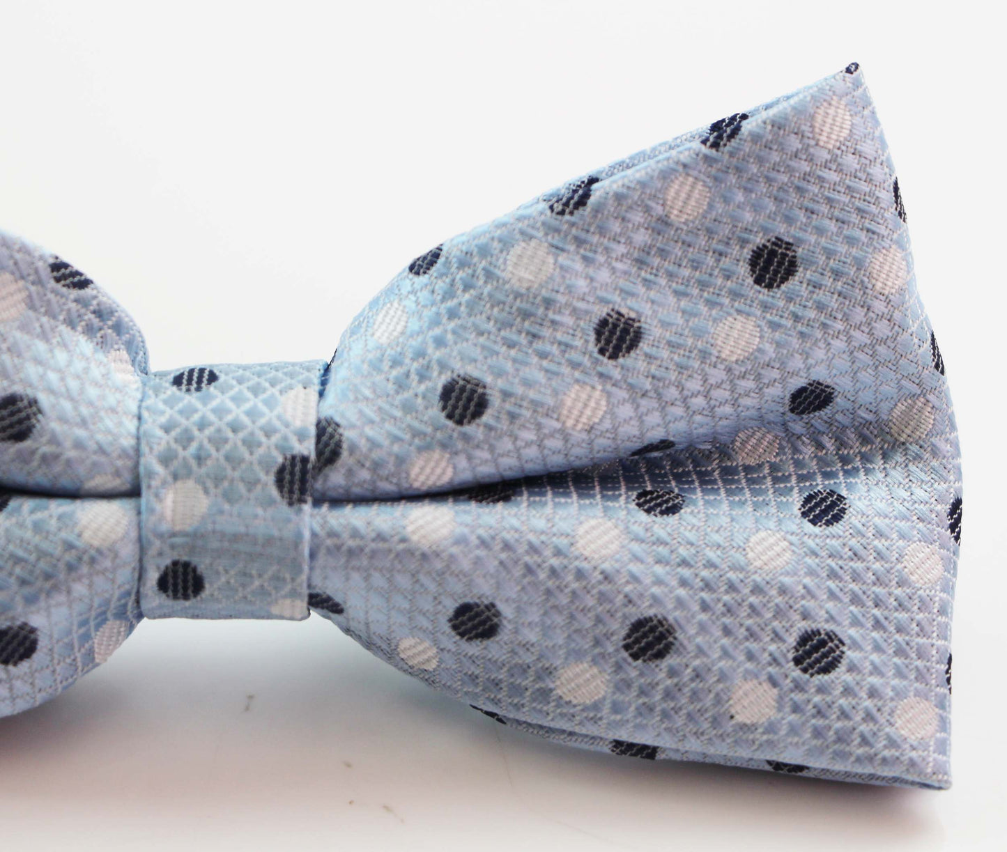 Mens Light Blue White Black & White Polka Dots Patterned Bow Tie