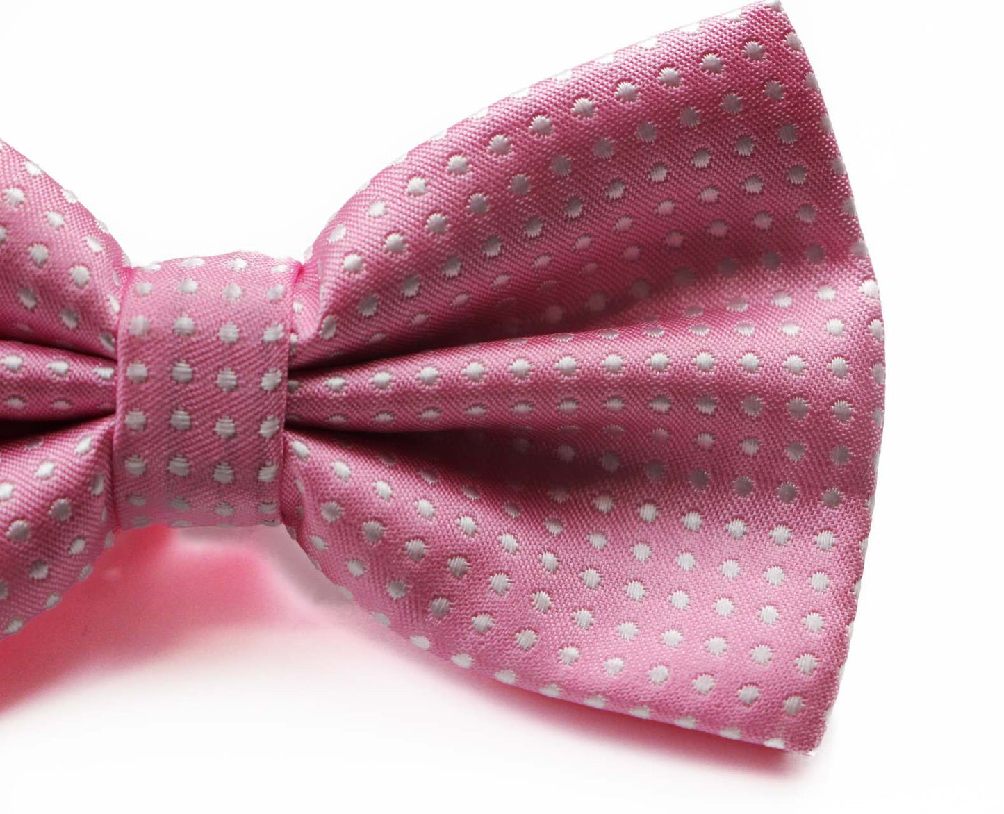 Mens Light Pink Plain Coloured Bow Tie With White Polka Dots