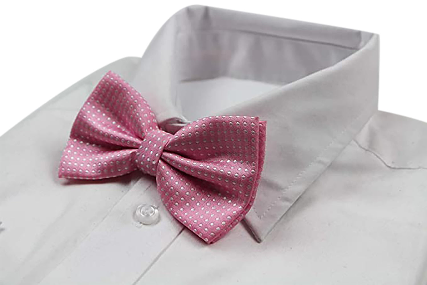 Mens Light Pink Plain Coloured Bow Tie With White Polka Dots
