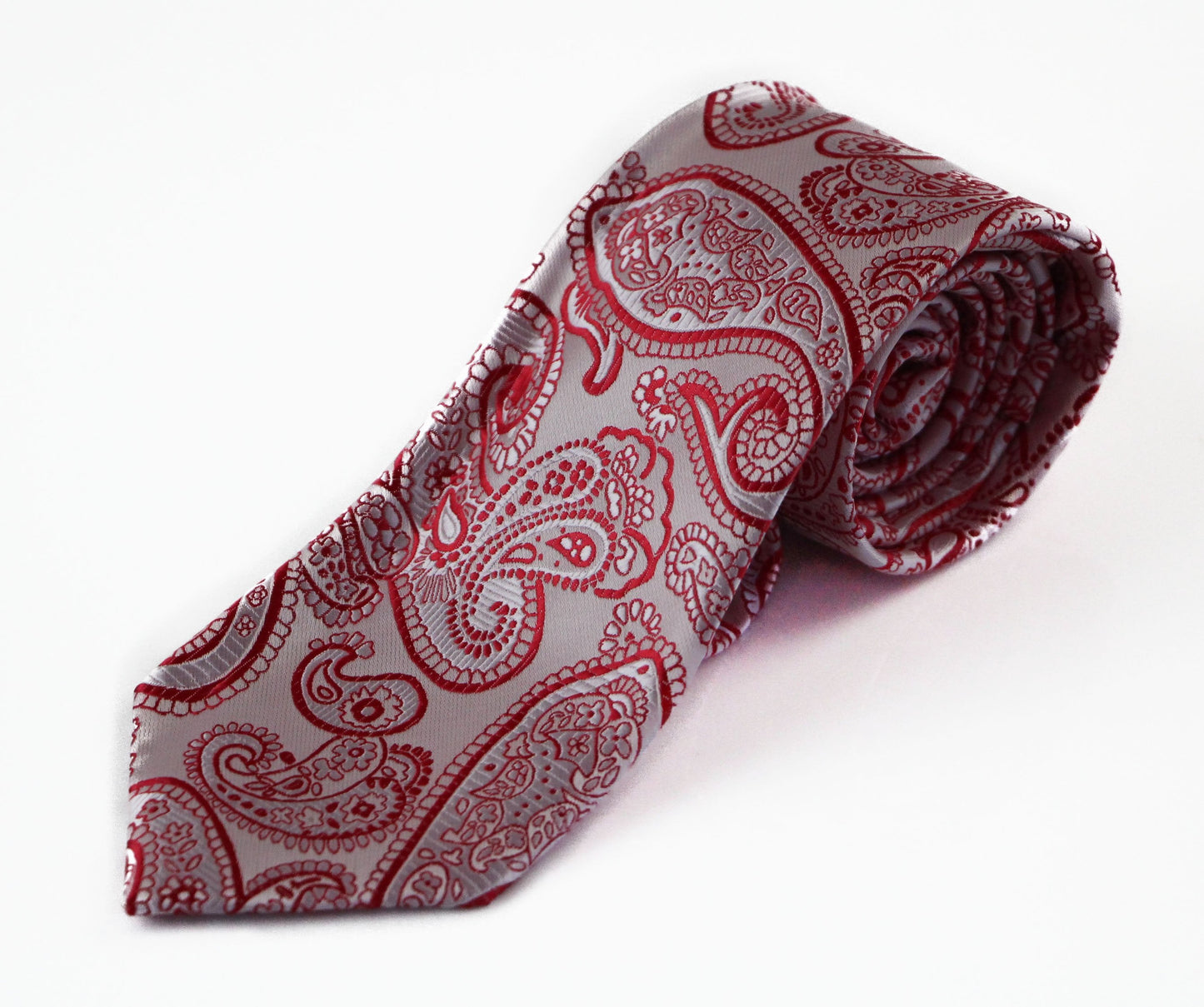 Mens Light Pink & Red Paisley Patterned 8cm Neck Tie