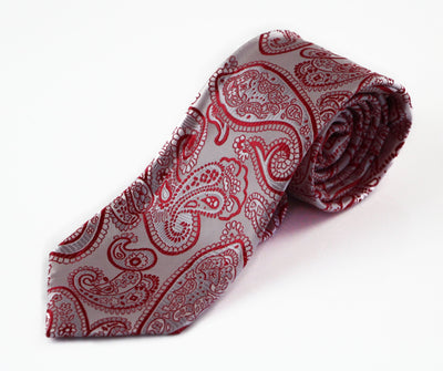 Mens Light Pink & Red Paisley Patterned 8cm Neck Tie