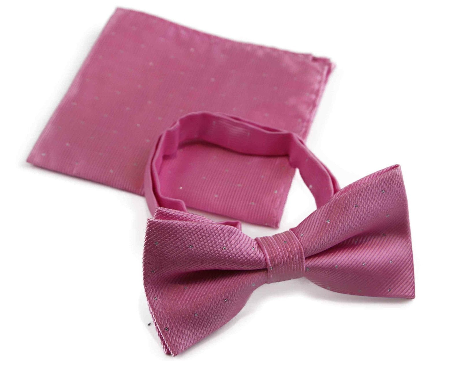 Mens Light Pink With Silver Stars Matching Bow Tie & Pocket Square Set