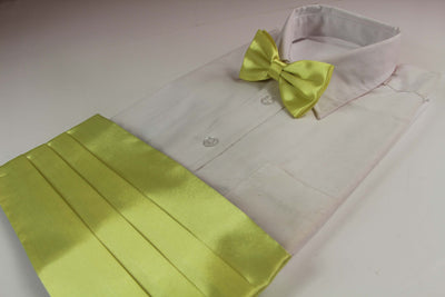 Mens Lime Cummerbund & Matching Plain Bow Tie Set