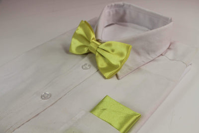 Mens Lime Plain Bow Tie & Matching Pocket Square Set