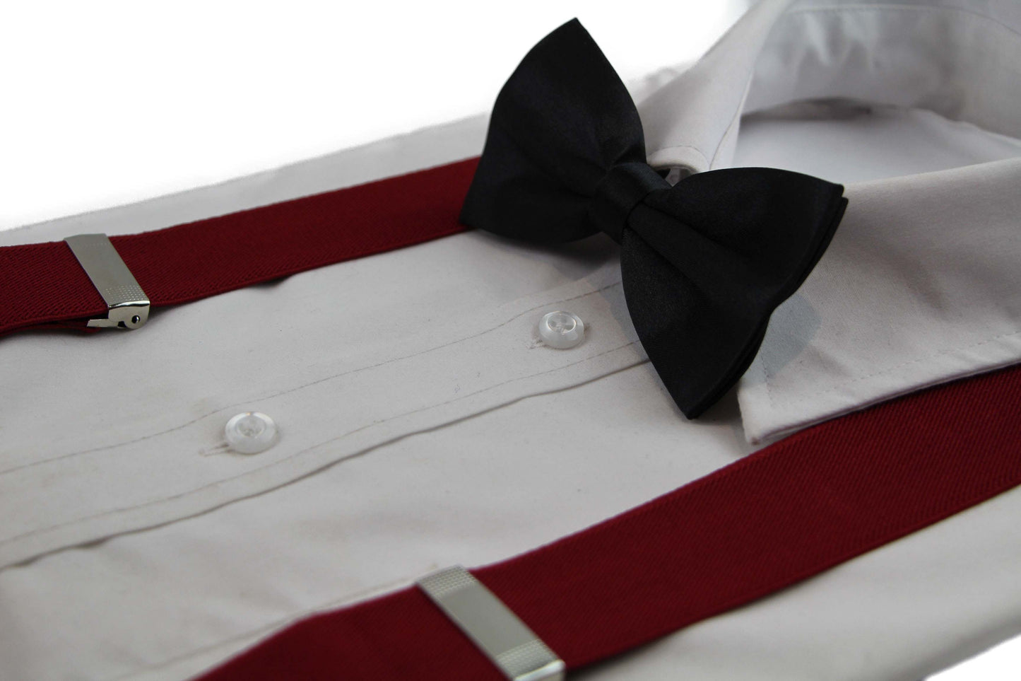 Mens Maroon 100cm Wide Suspenders & Black Bow Tie Set