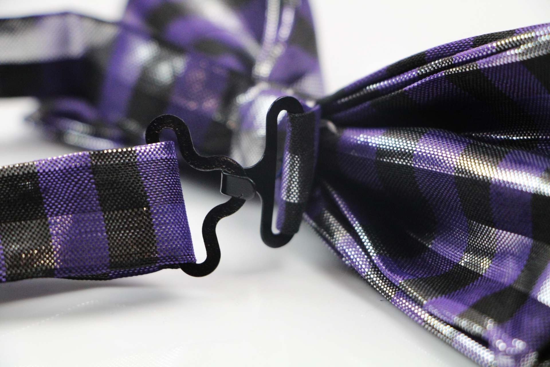 Mens Metallic Silver, Black & Purple Patterned Bow Tie