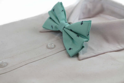 Mens Mint Preppy Insects Patterned Cotton Bow Tie