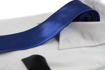 Mens Navy 8cm Neck Tie & Black Pocket Square Set
