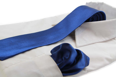 Mens Navy 8cm Neck Tie & Matching Pocket Square Set