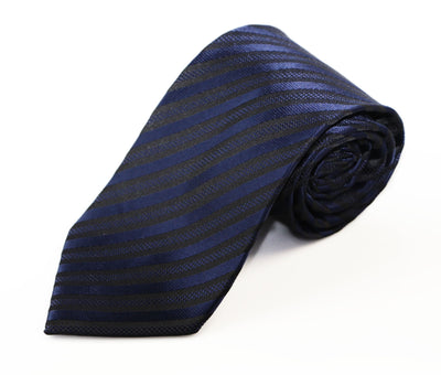 Mens Navy & Black Elegant Striped Patterned 8cm Neck Tie