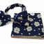 Mens Navy & Cream Flowers Cotton Bow Tie & Pocket Square Set