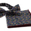 Mens Navy, Cream, Green Paisley Cotton Bow Tie & Pocket Square Set
