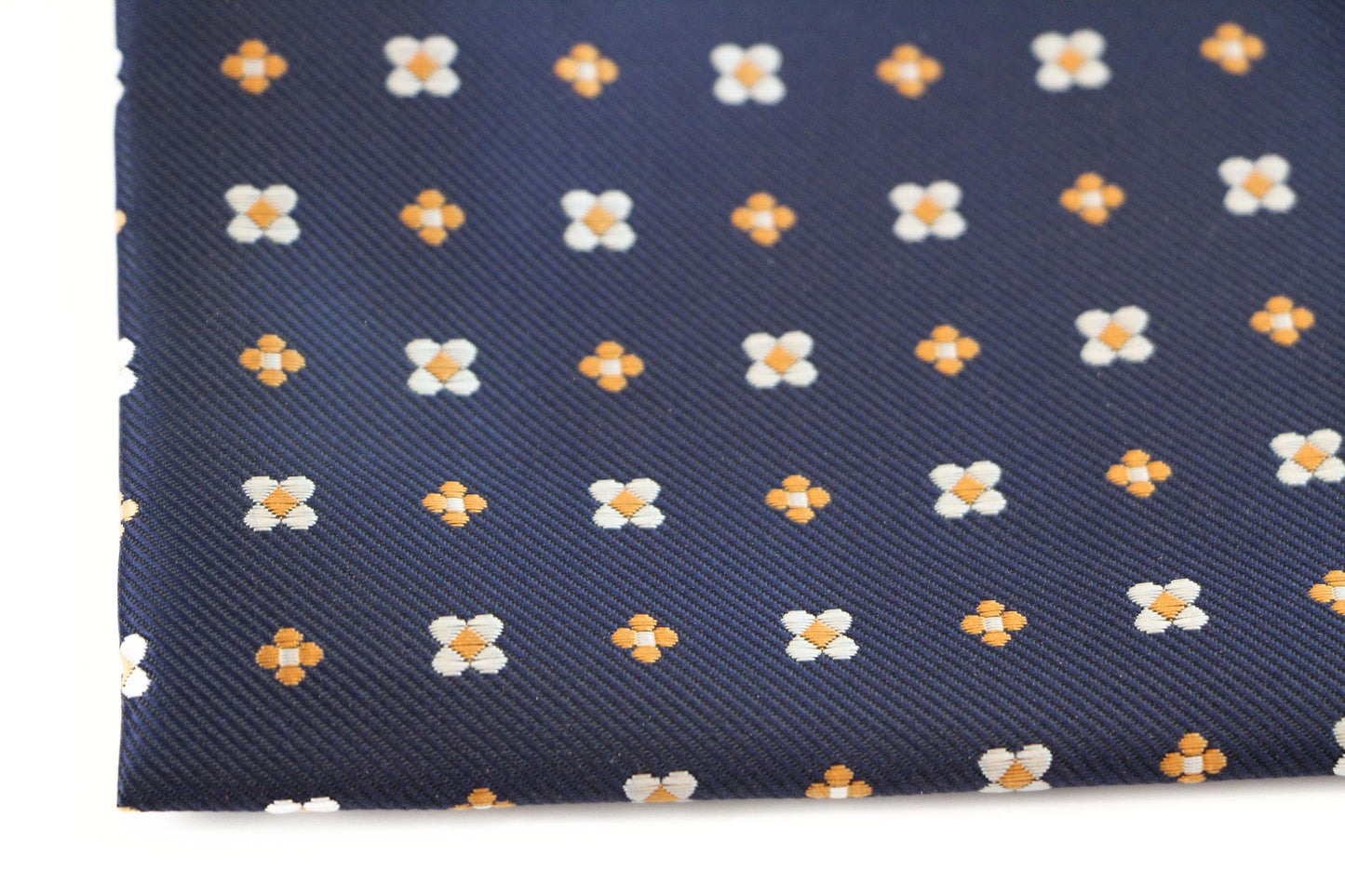 Mens Navy & Orange Flower Silk Pocket Square