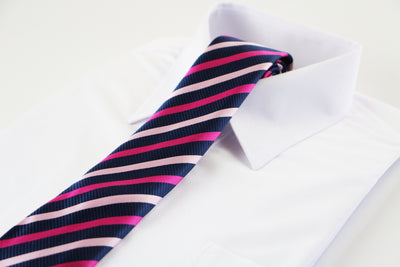 Mens Navy, Pink & Baby Pink Striped Patterned 8cm Neck Tie