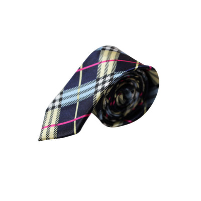 Mens Navy, Pink & Yellow Plaid 5cm Skinny Neck Tie