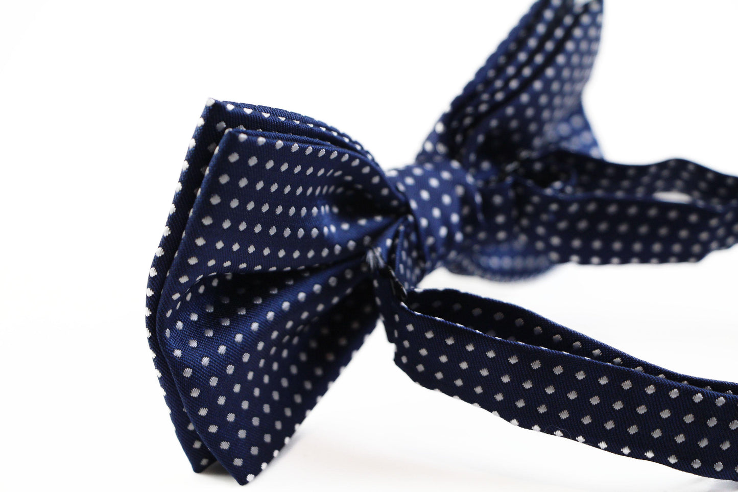 Mens Navy Plain Coloured Bow Tie With White Polka Dots