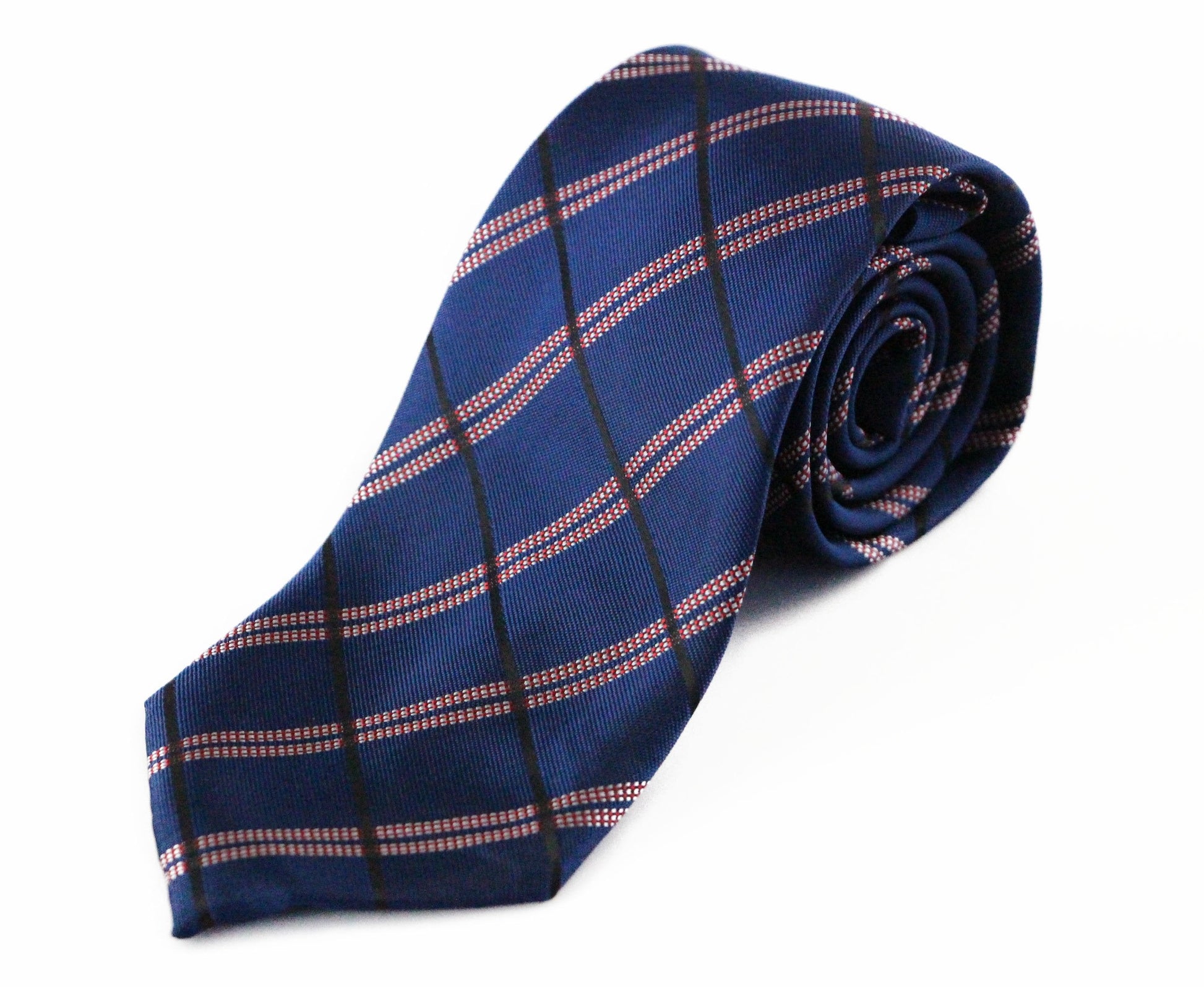Mens Navy, Red & Black Striped 8cm Patterned Neck Tie