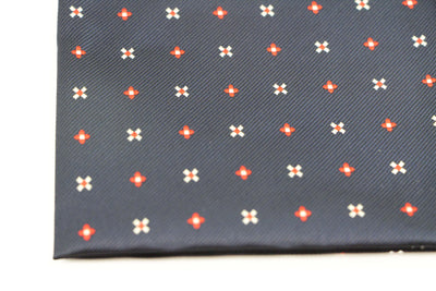 Mens Navy & Red Flower Silk Pocket Square