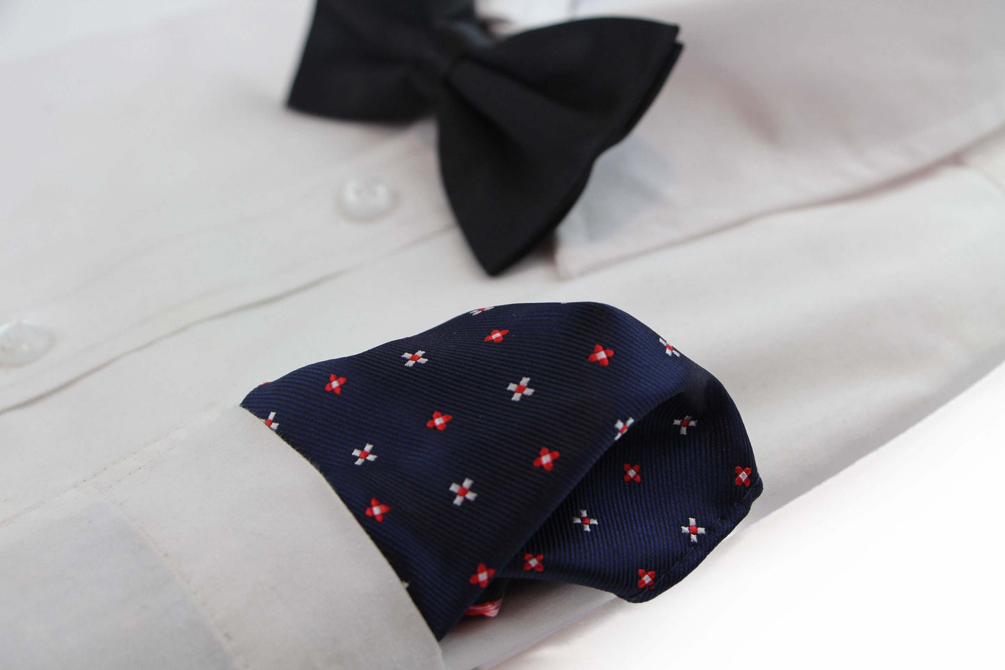 Mens Navy & Red Flower Silk Pocket Square