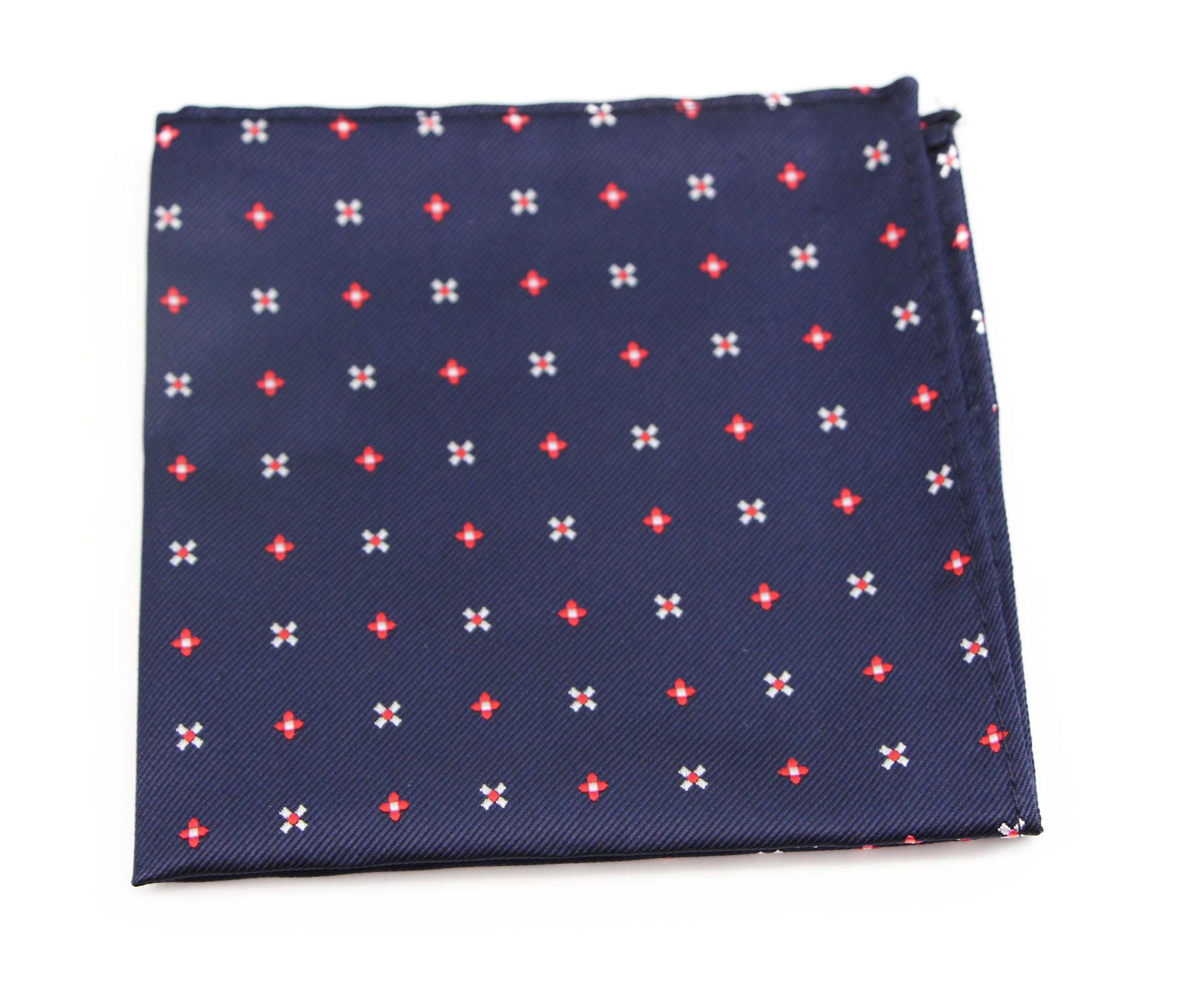 Mens Navy & Red Flower Silk Pocket Square