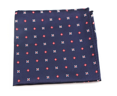 Mens Navy & Red Flower Silk Pocket Square