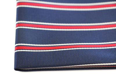 Mens Navy & Red Striped Silk Pocket Square