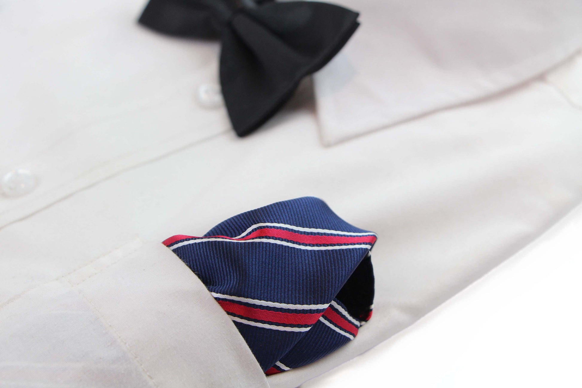 Mens Navy & Red Striped Silk Pocket Square