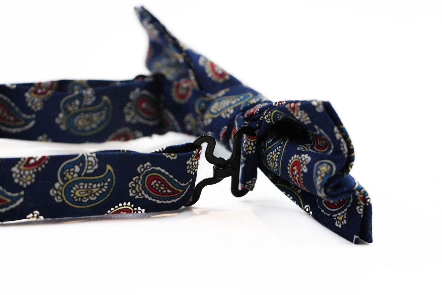 Mens Navy, Red, White, Yellow & Blue Paisley Cotton Bow Tie & Pocket Square Set