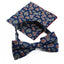 Mens Navy, Red, White, Yellow & Blue Paisley Cotton Bow Tie & Pocket Square Set