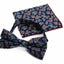 Mens Navy, Red, White, Yellow & Blue Paisley Cotton Bow Tie & Pocket Square Set