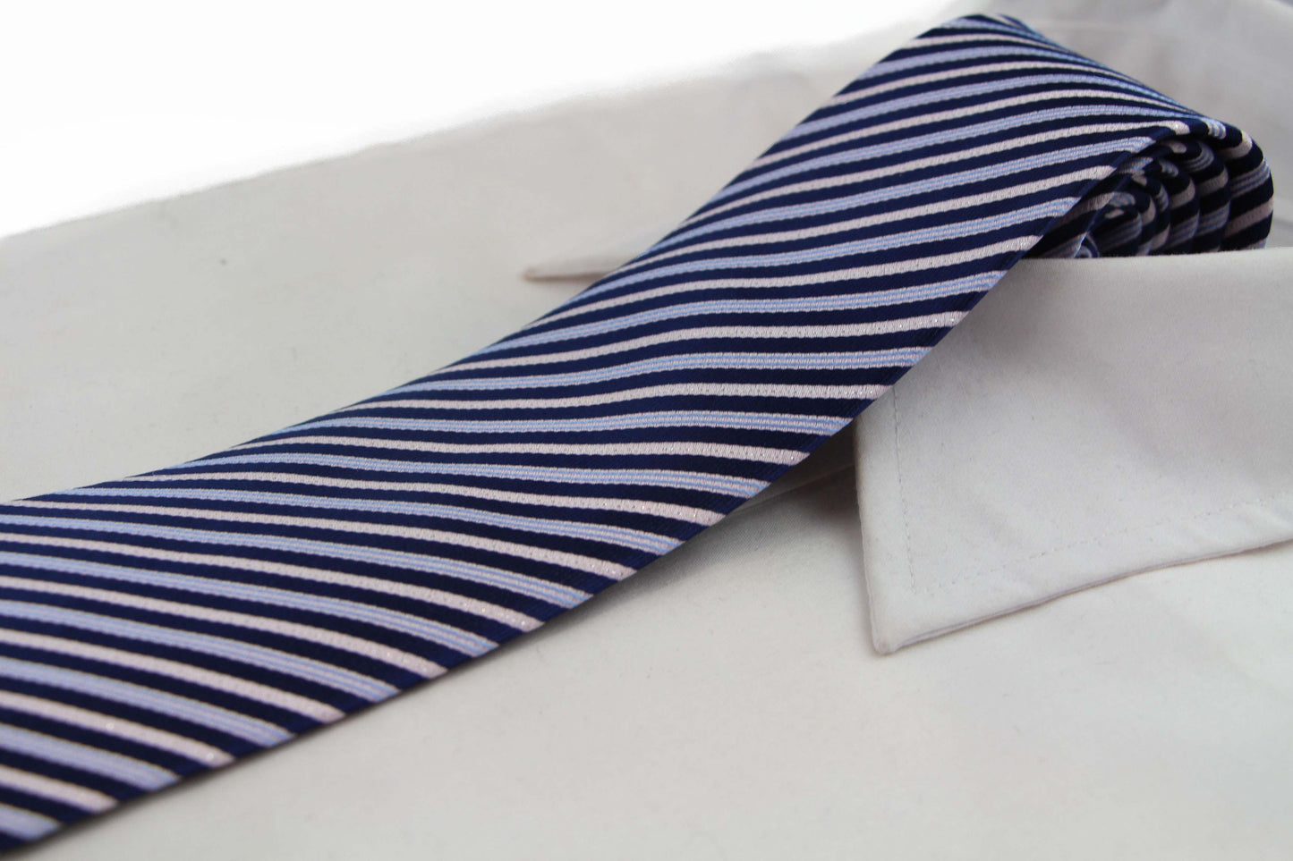 Mens Navy & Salmon Striped 8cm Patterned Neck Tie