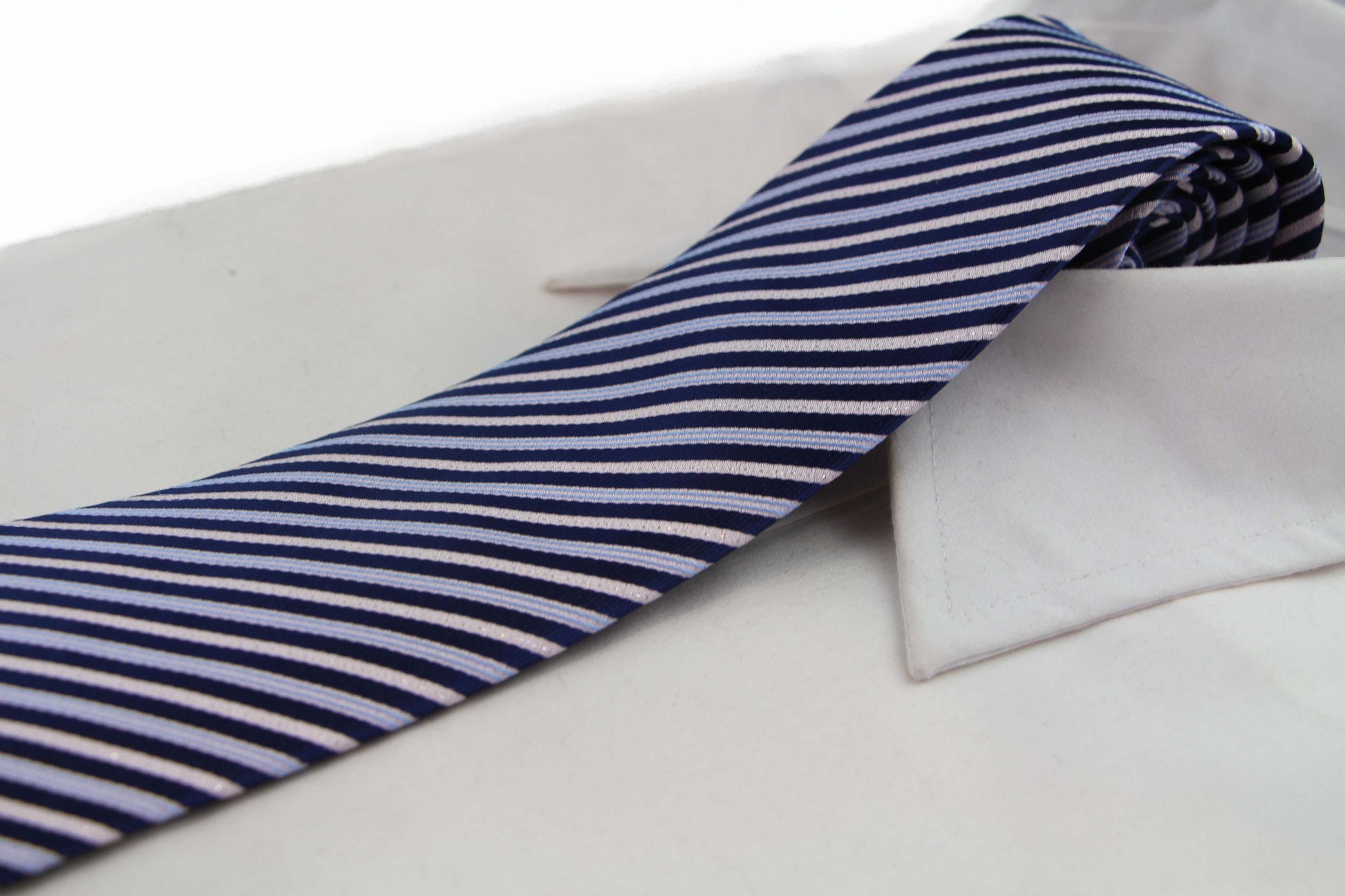 Mens Navy & Salmon Striped 8cm Patterned Neck Tie